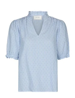 Neo Noir Odesa Dot Stripe Bluse - Lyseblå