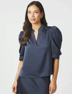 Neo Noir Roella Heavy Sateen Bluse - Mørkeblå