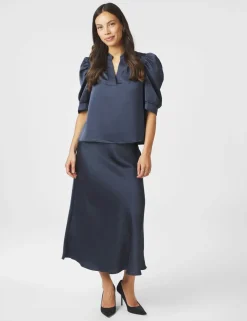 Neo Noir Roella Heavy Sateen Bluse - Mørkeblå