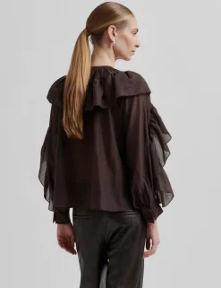 Second Female Fria Frill Bluse - Mørkebrun