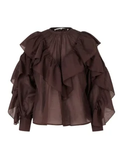 Second Female Fria Frill Bluse - Mørkebrun